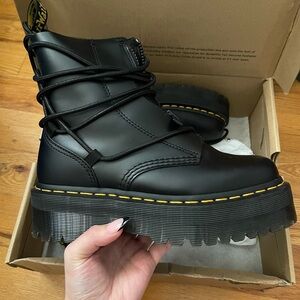 Dr. Martens Black Combat Boots with Yellow Stitching
